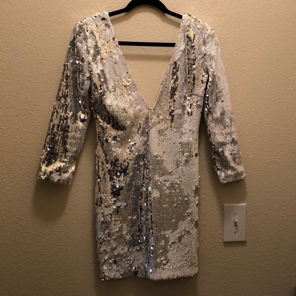 NASTY GAL WHITE/SILVER SEQUIN DRESS